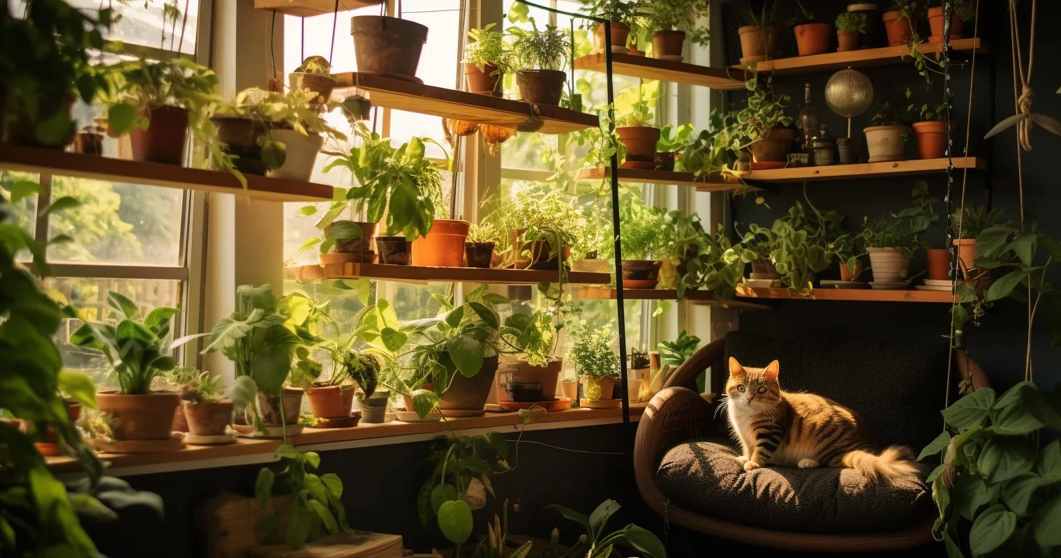 Cat-friendly indoor garden setup