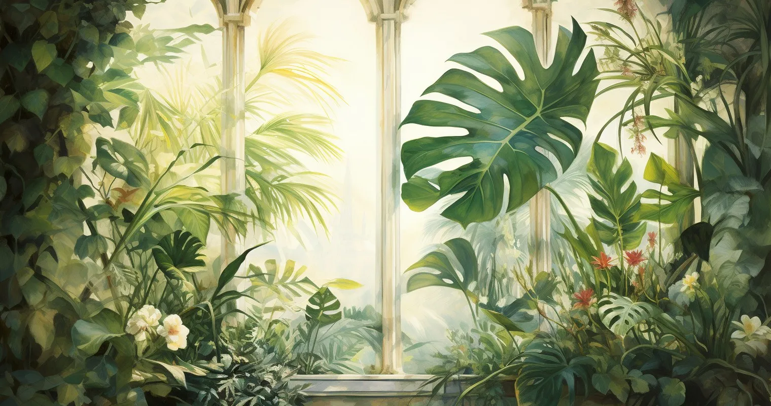 Cats Surrounded By Lush Houseplants Playing