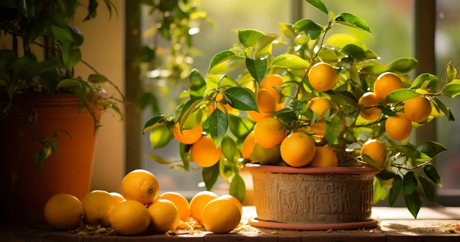 Citrus Tree With Ripening Fruits