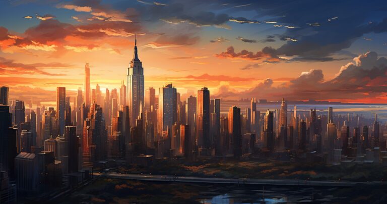 City Skyline At Sunset