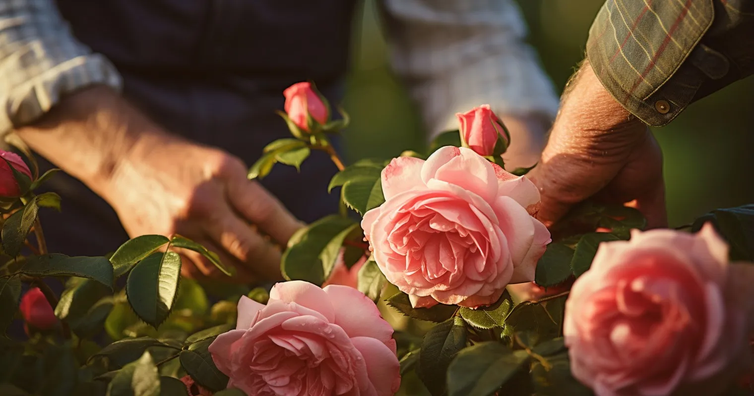 Close-Up Of Expert Gardener Tending To Delicate Roses