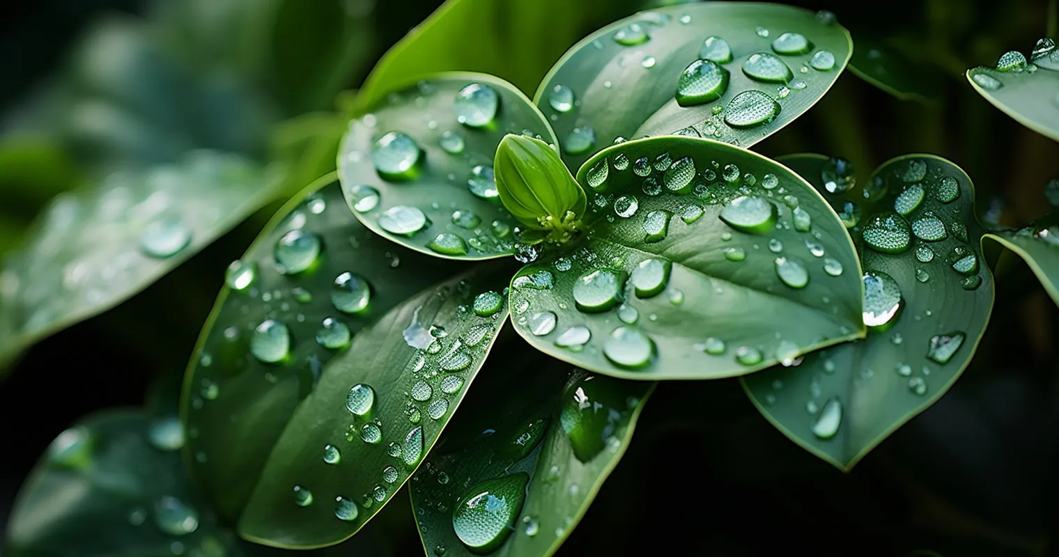 Close-Up Of Water Droplets On Houseplant Leaves