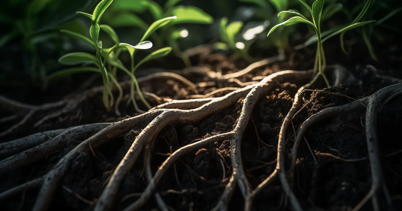Close-Up Roots In Well-Draining Soil