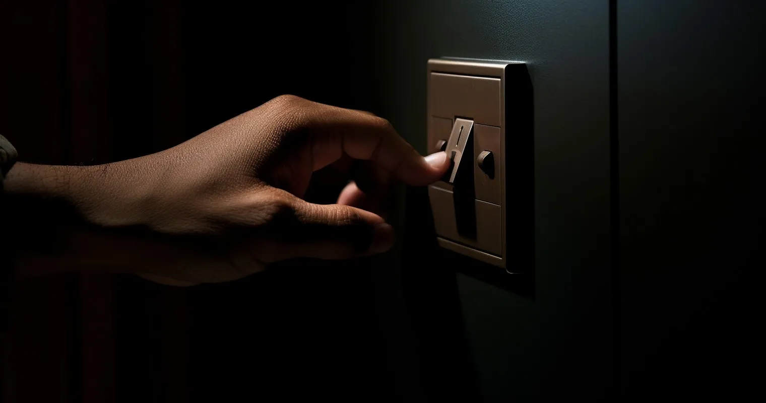 Close-Up Of Hand Turning Off Electrical Switch