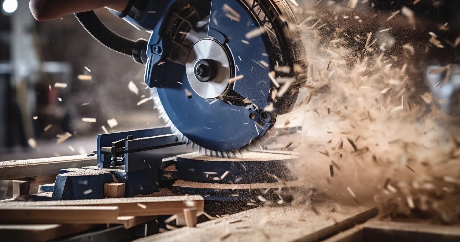 Close-Up Of Precision Cutting With Kobalt Miter Saw