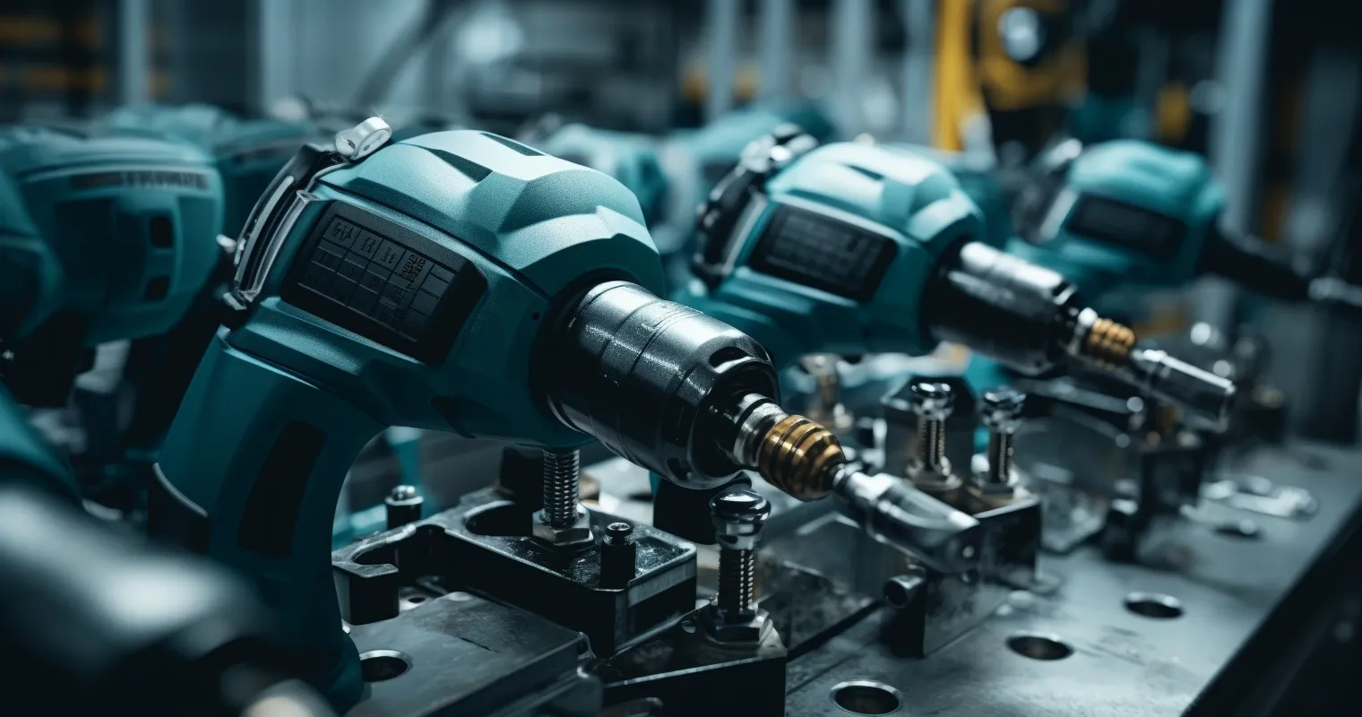 Close-Up Of Makita Power Tools On An Assembly Line