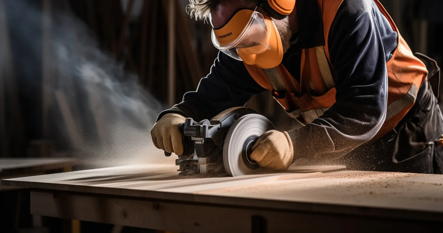 Close-Up Of A Carpenter Using A Black And Decker Circular Saw