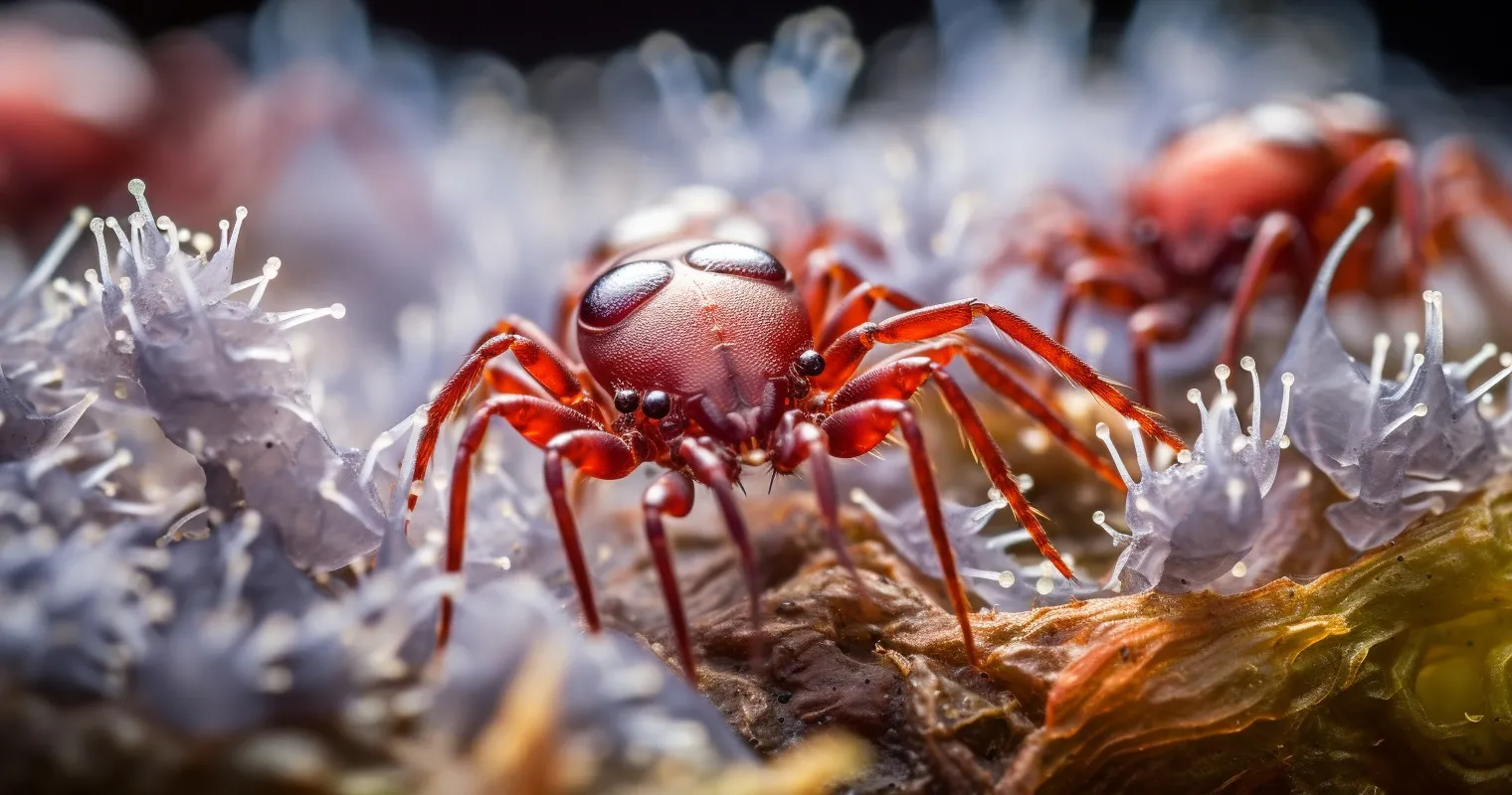 Close-up of spider mite infestation
