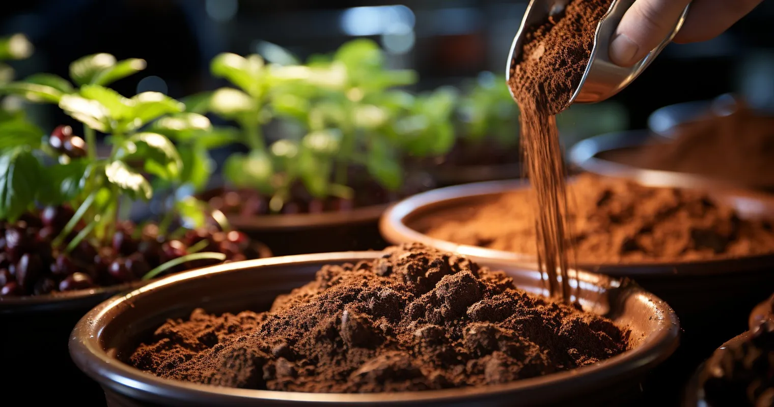 Coffee Grounds Being Mixed Into Potting Mix
