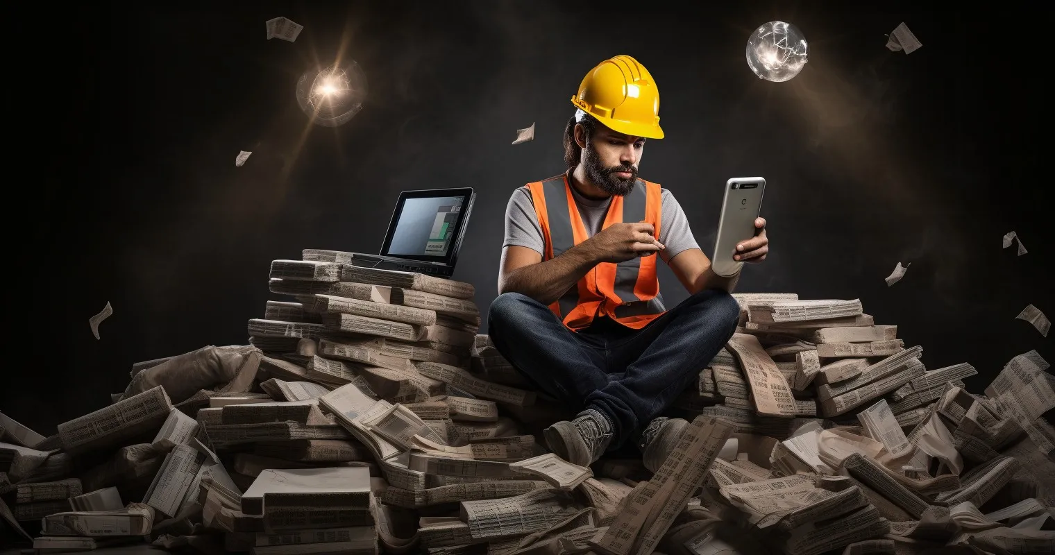 Construction Worker With Calculator And Laptop