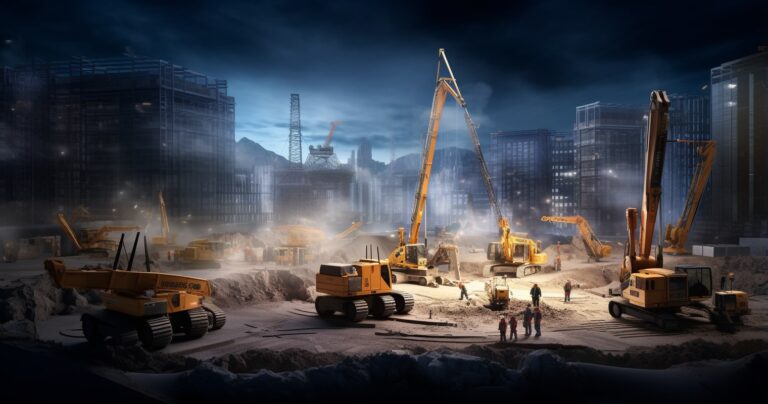 Construction site with modern buildings