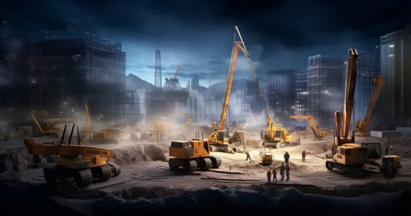 Construction site with modern buildings