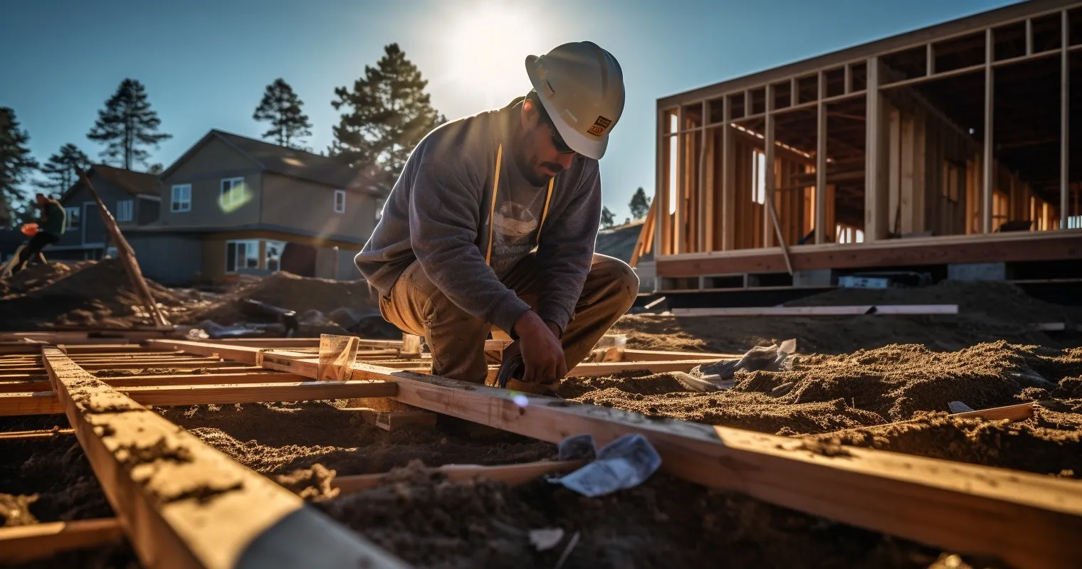 Contractor inspecting foundation