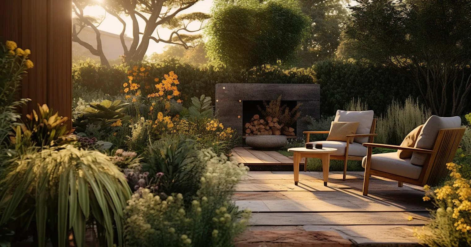 Cozy Seating Area Amidst Vibrant Plants