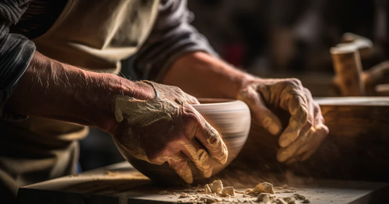 Crafting A Wooden Bowl Close-Up Of Hands