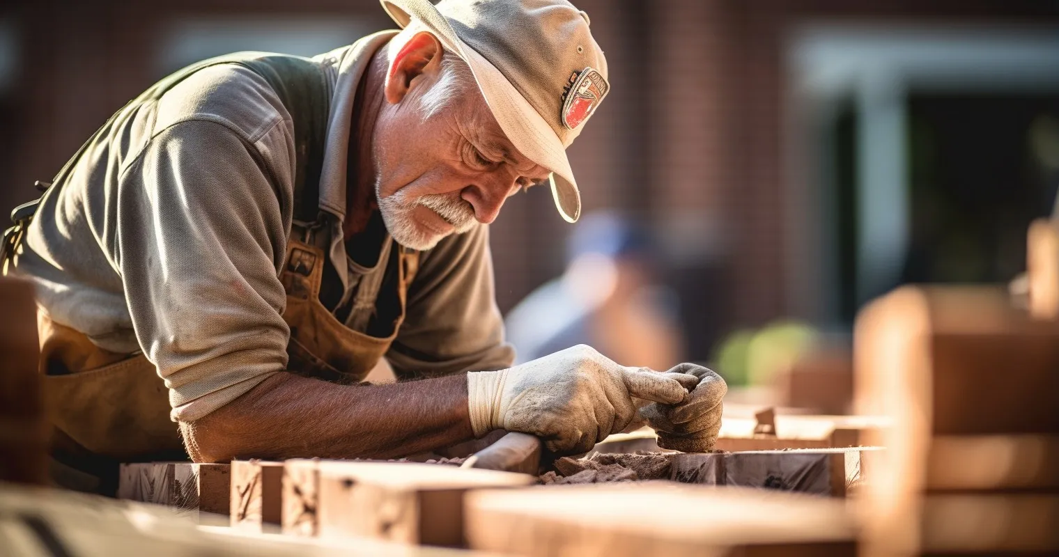 Craftsman Placing Bricks On Foundation