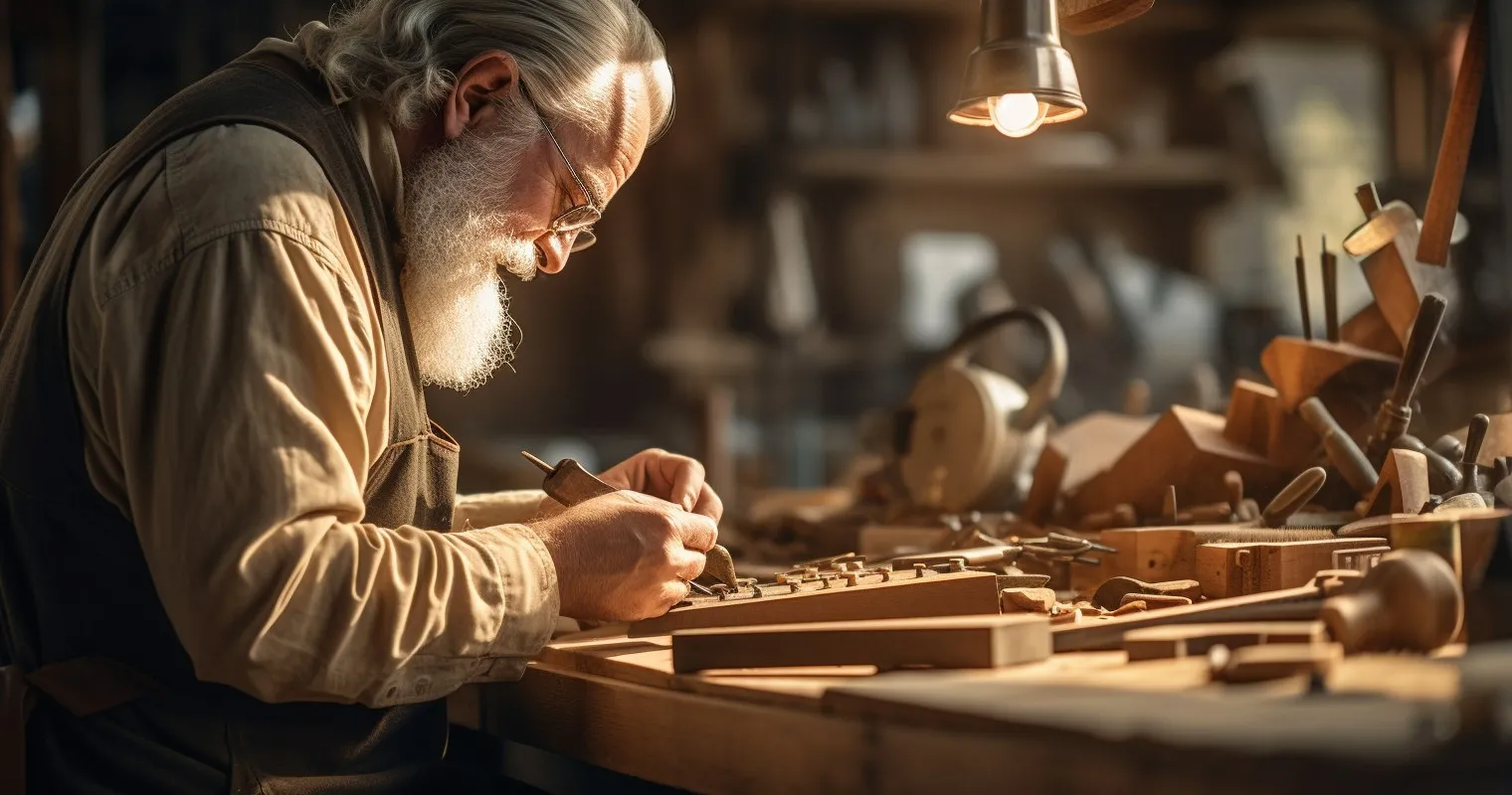 Craftsman Testing A Pre-Owned Chisel At A Workbench