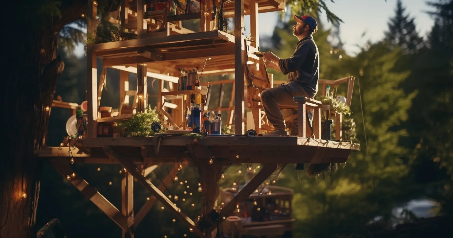 DIYer Building a Treehouse with Cordless Tools