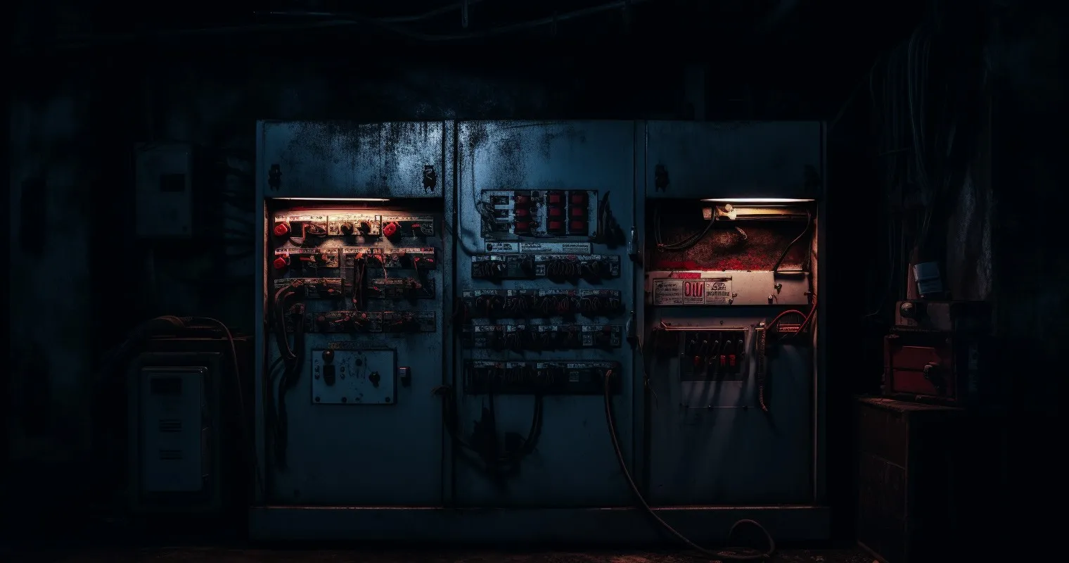 Dark Alleyway with Glowing Electrical Panel