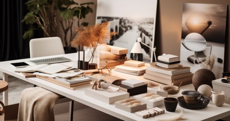 Depict a designer's workspace