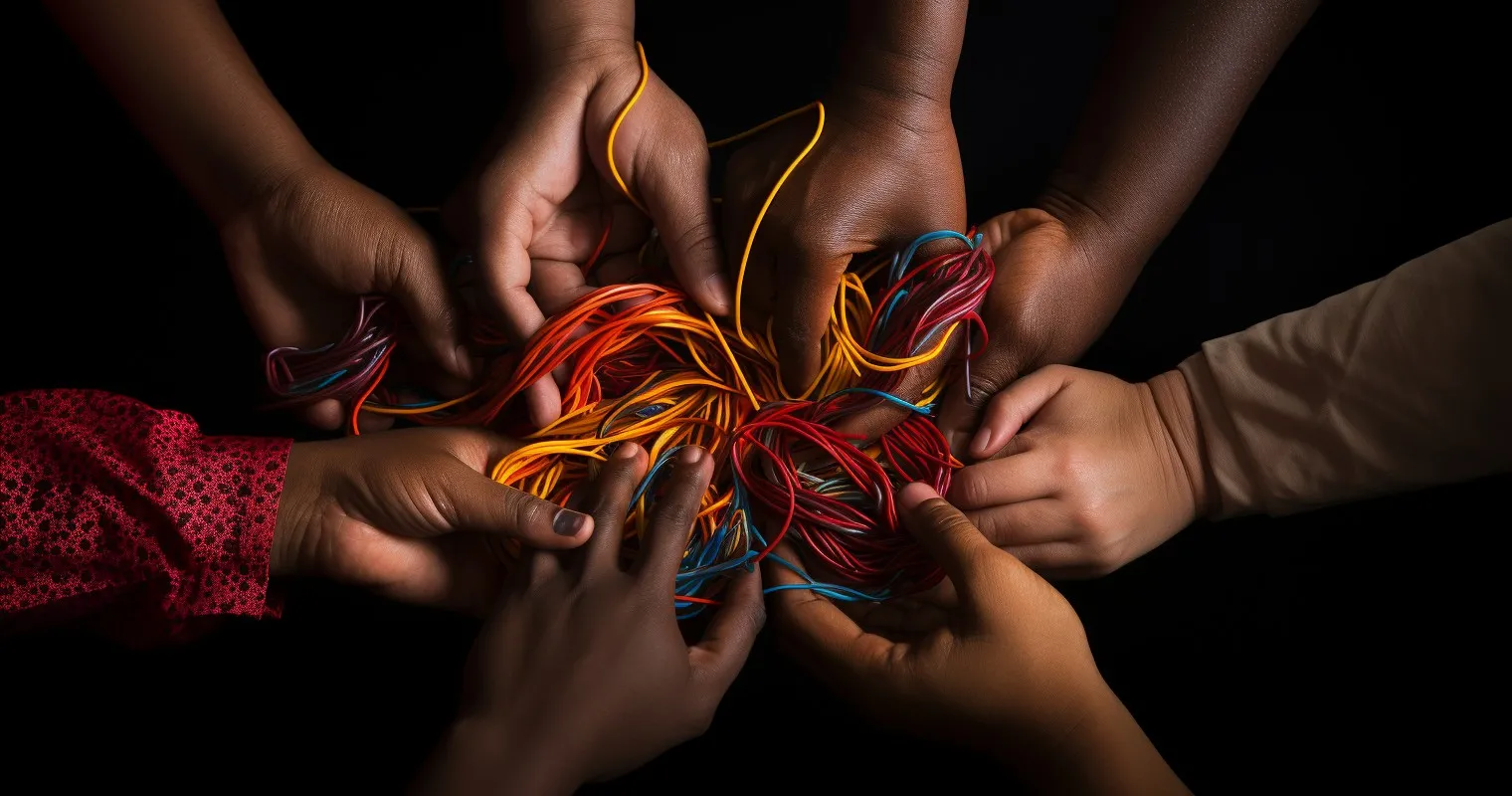 Diverse Hands Holding Colored Wires