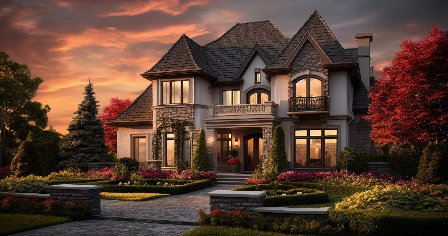 Dream Home Exterior at Sunset