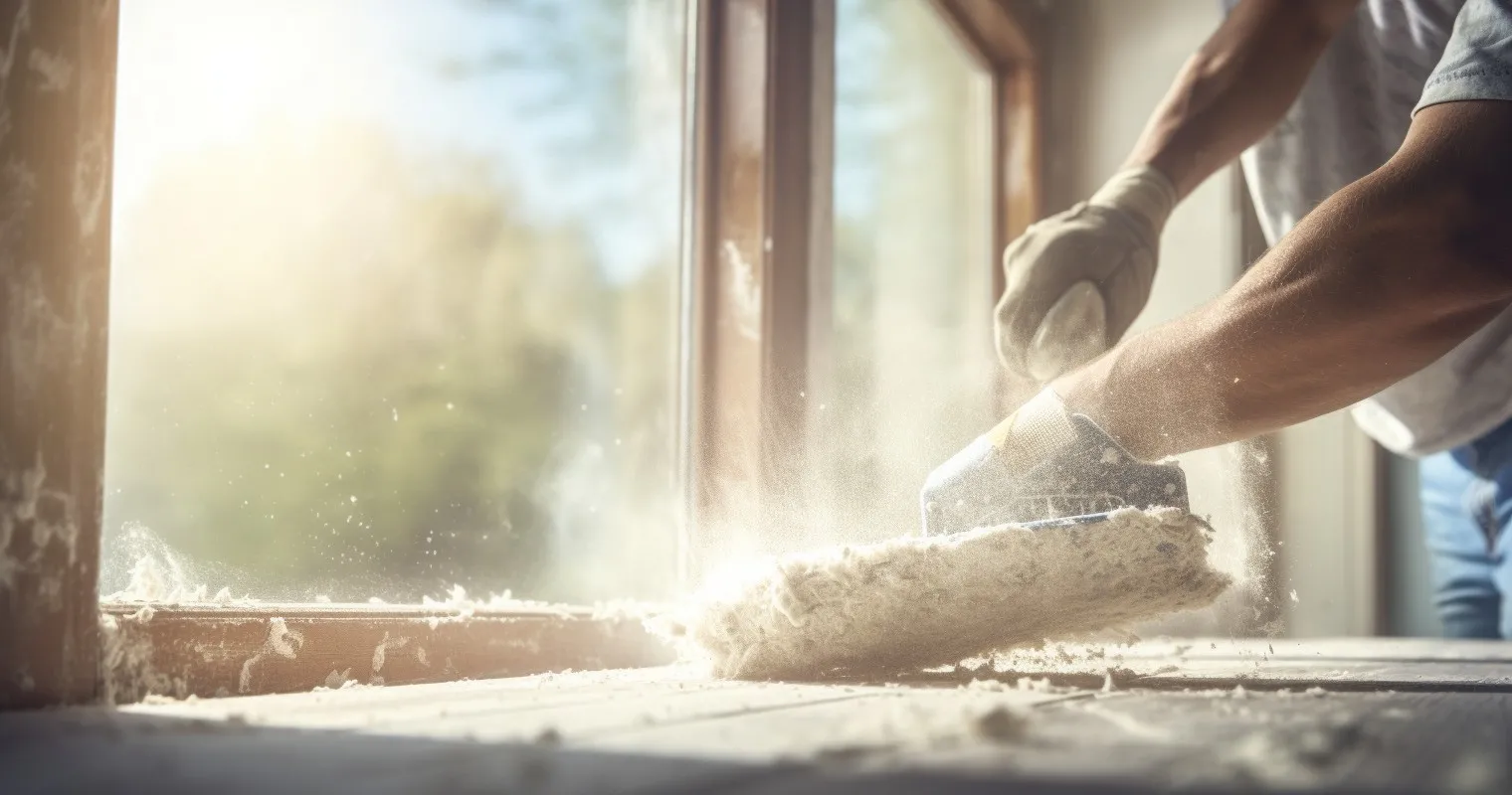 Dusting off construction debris from windowsills