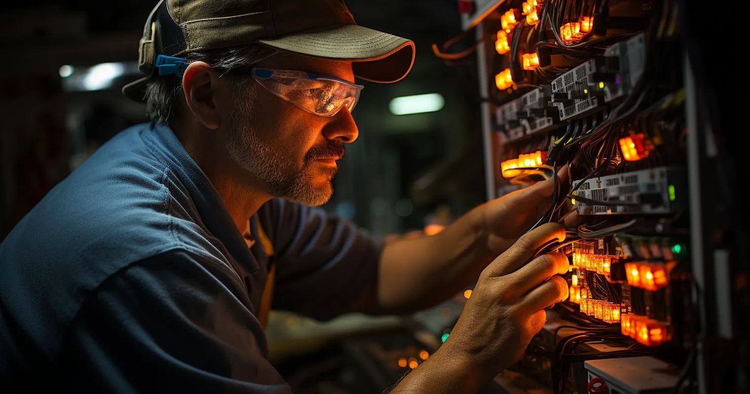 Electrician Inspecting And Repairing Damaged Wiring