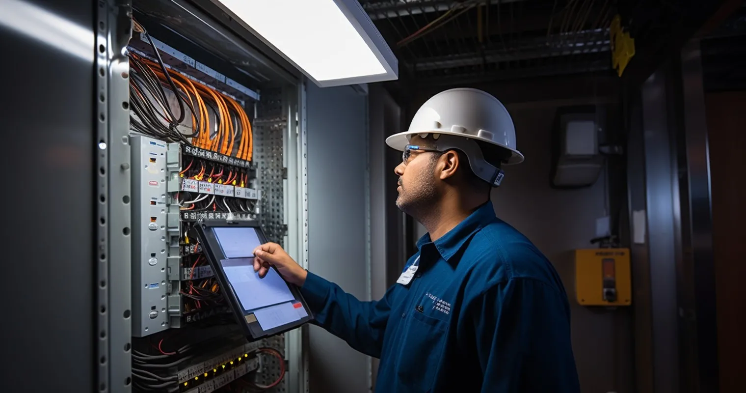 Electrician inspecting Newly Rewired Room