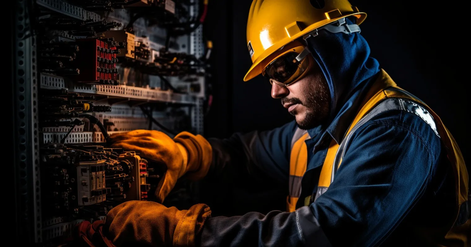 Electrician with Safety Gear