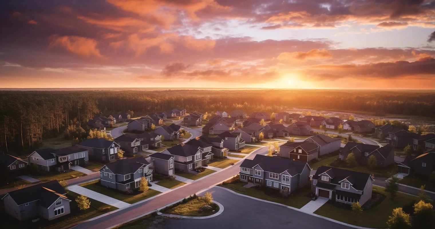 Expanding Neighborhood with New Homes Under Sunset