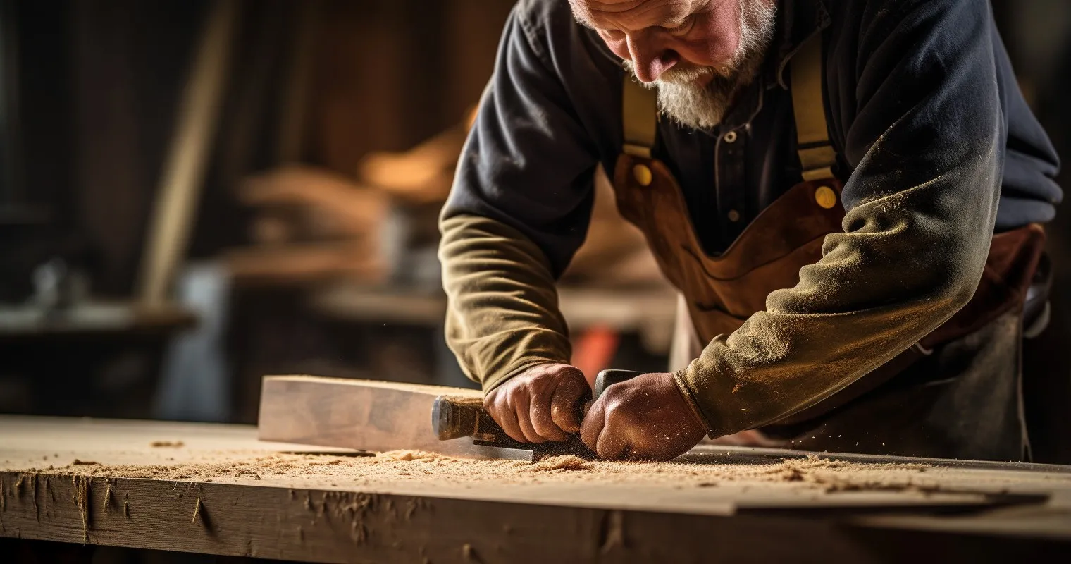 Expert Woodworker Planing Wood Surface