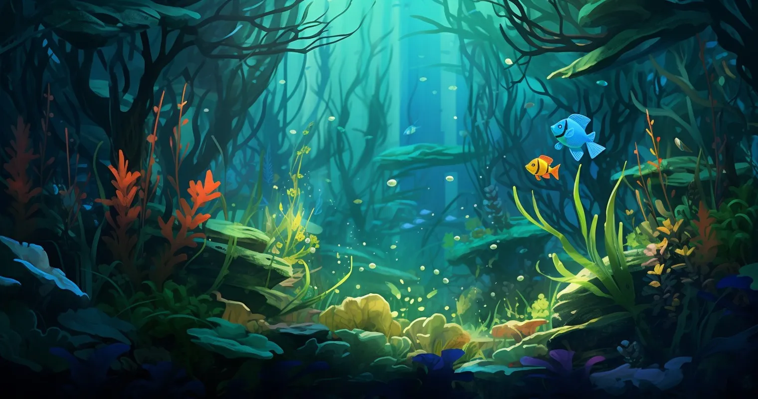 Fish Playing Among Aquatic Plants