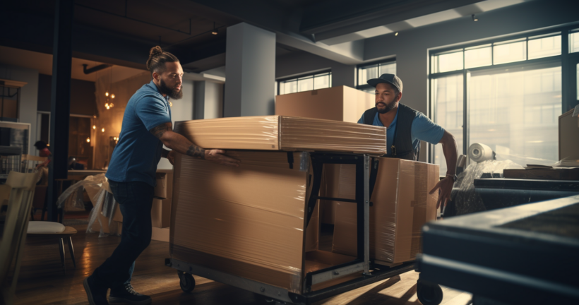 Furniture being professionally moved by movers
