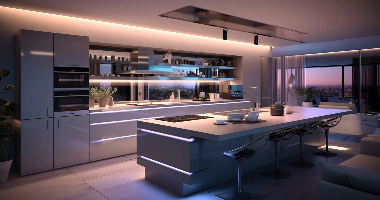 Futuristic Open-Concept Kitchen with Vertical Lines