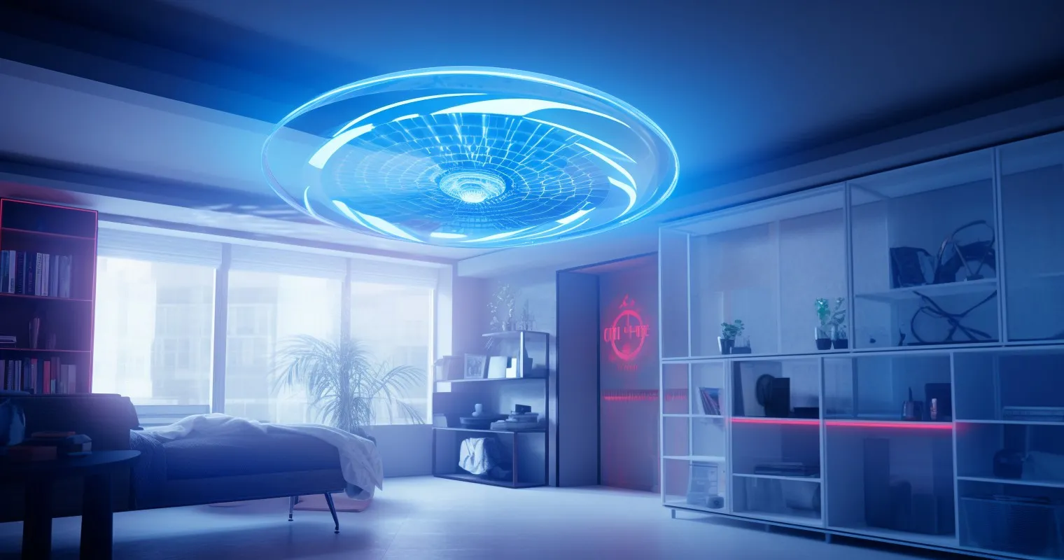 Futuristic smart home integration with ceiling fan
