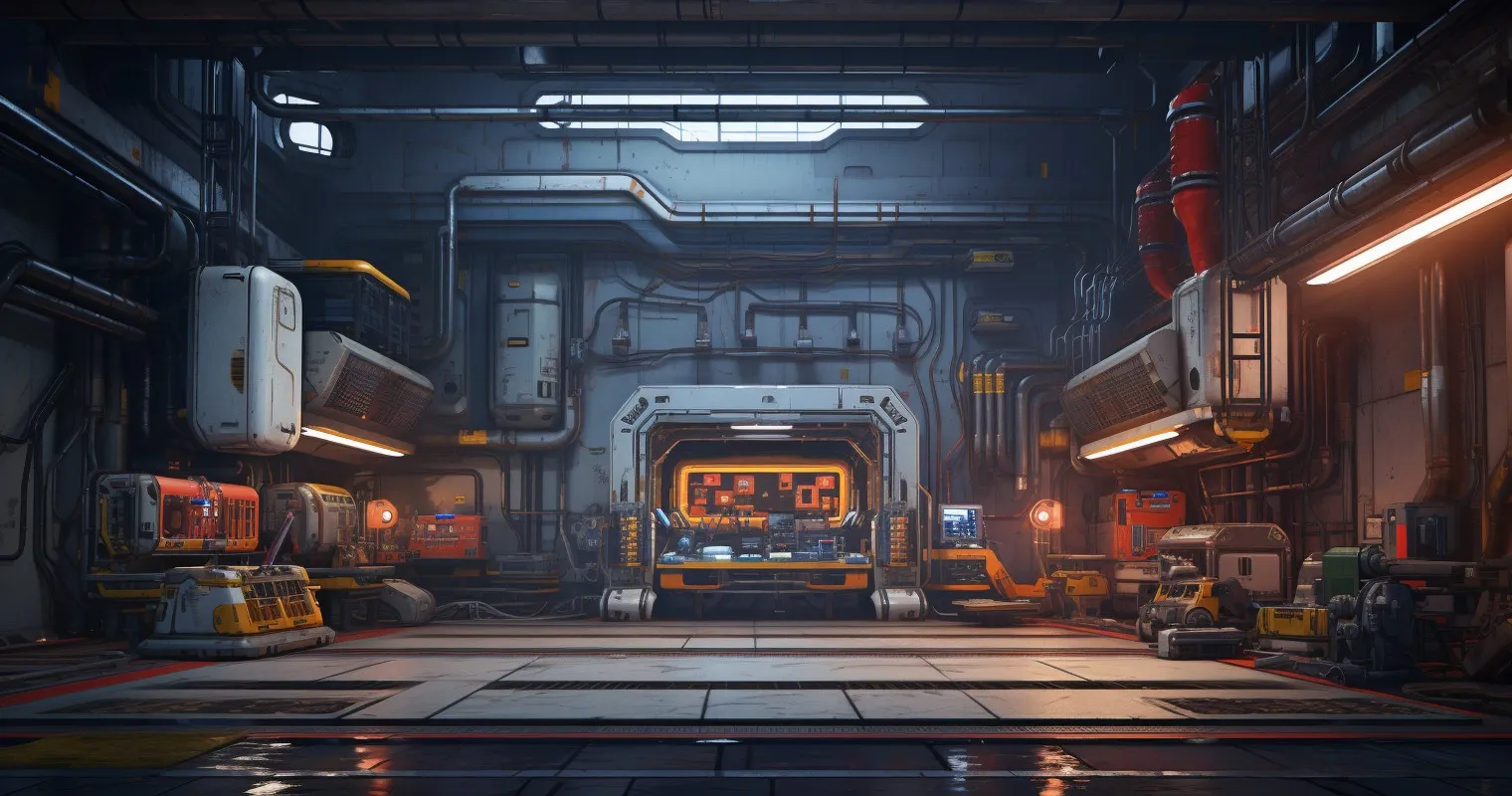 Futuristic workshop with air-powered tools