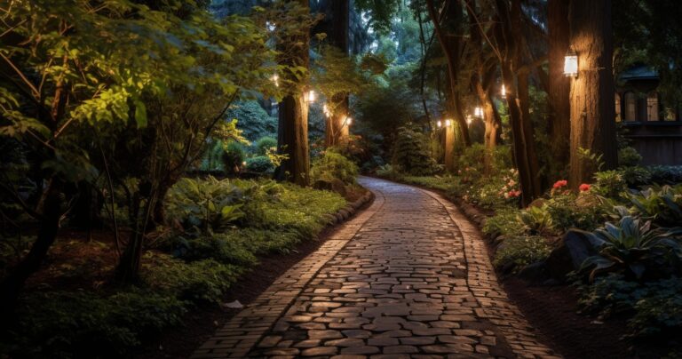 Garden Pathway Illuminated by Solar Lights