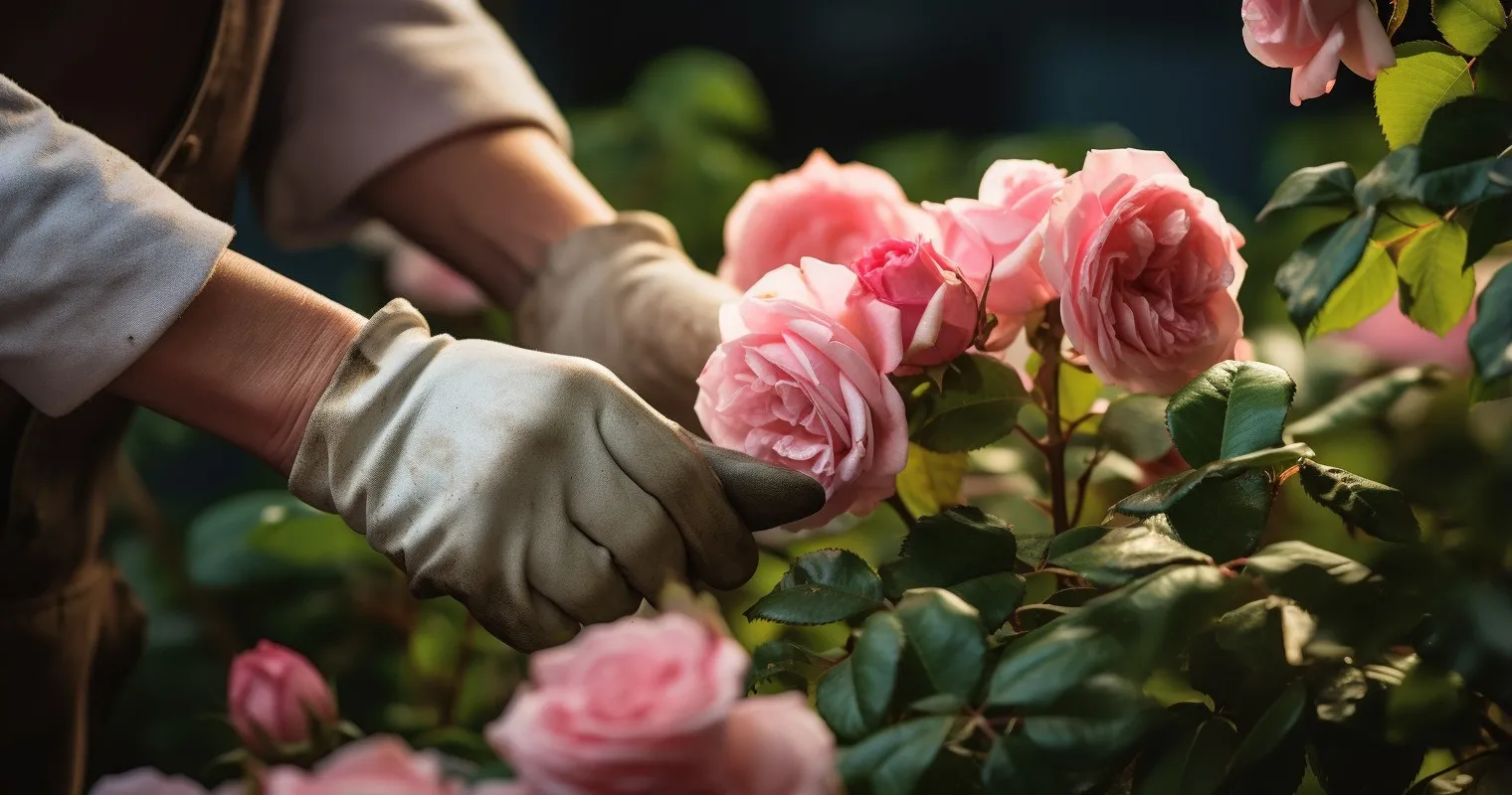 Gardener Pruning Rose Bushes