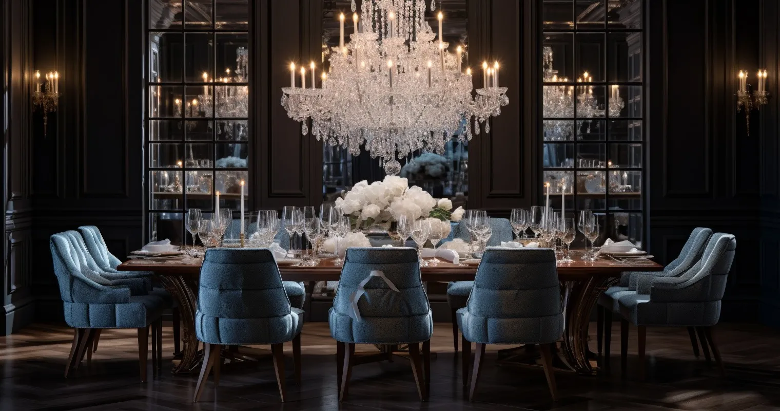 Glamorous Dining Room With Crystal Chandelier