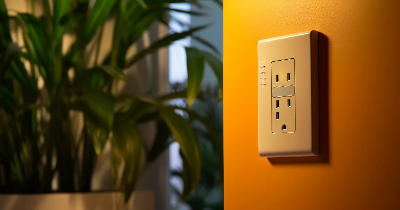 Glowing GFCI device in a modern home setting