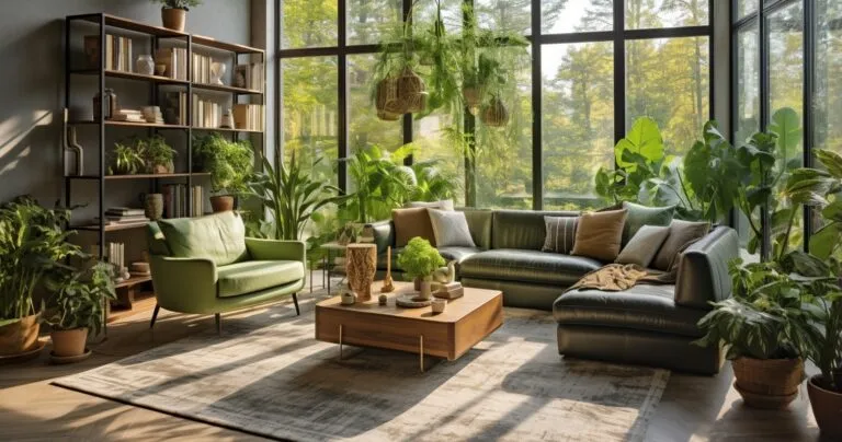 Green houseplants in modern living room interior