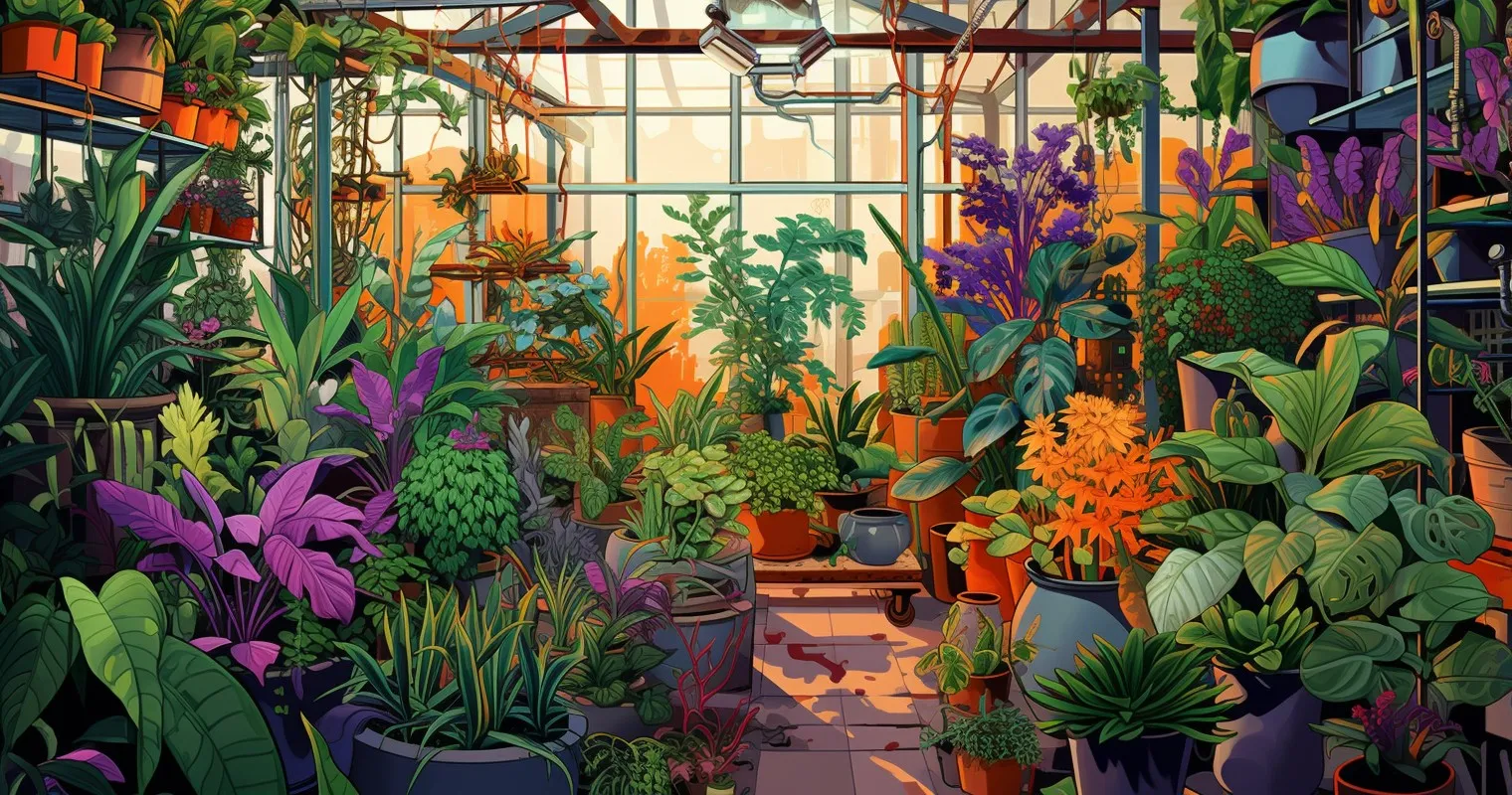 Greenhouse Filled with Diverse Houseplants