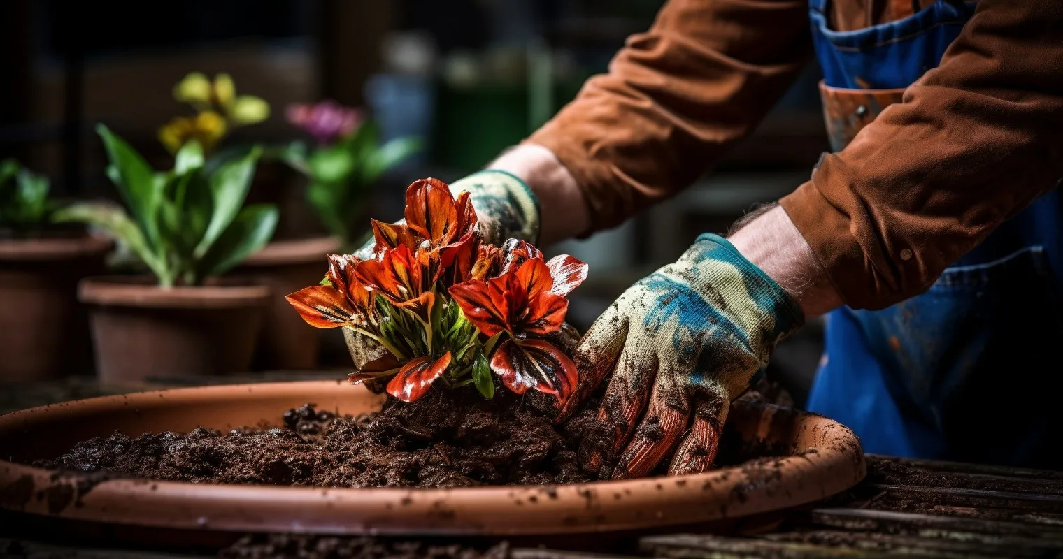 Hand Applying Cinnamon to Potting Mix