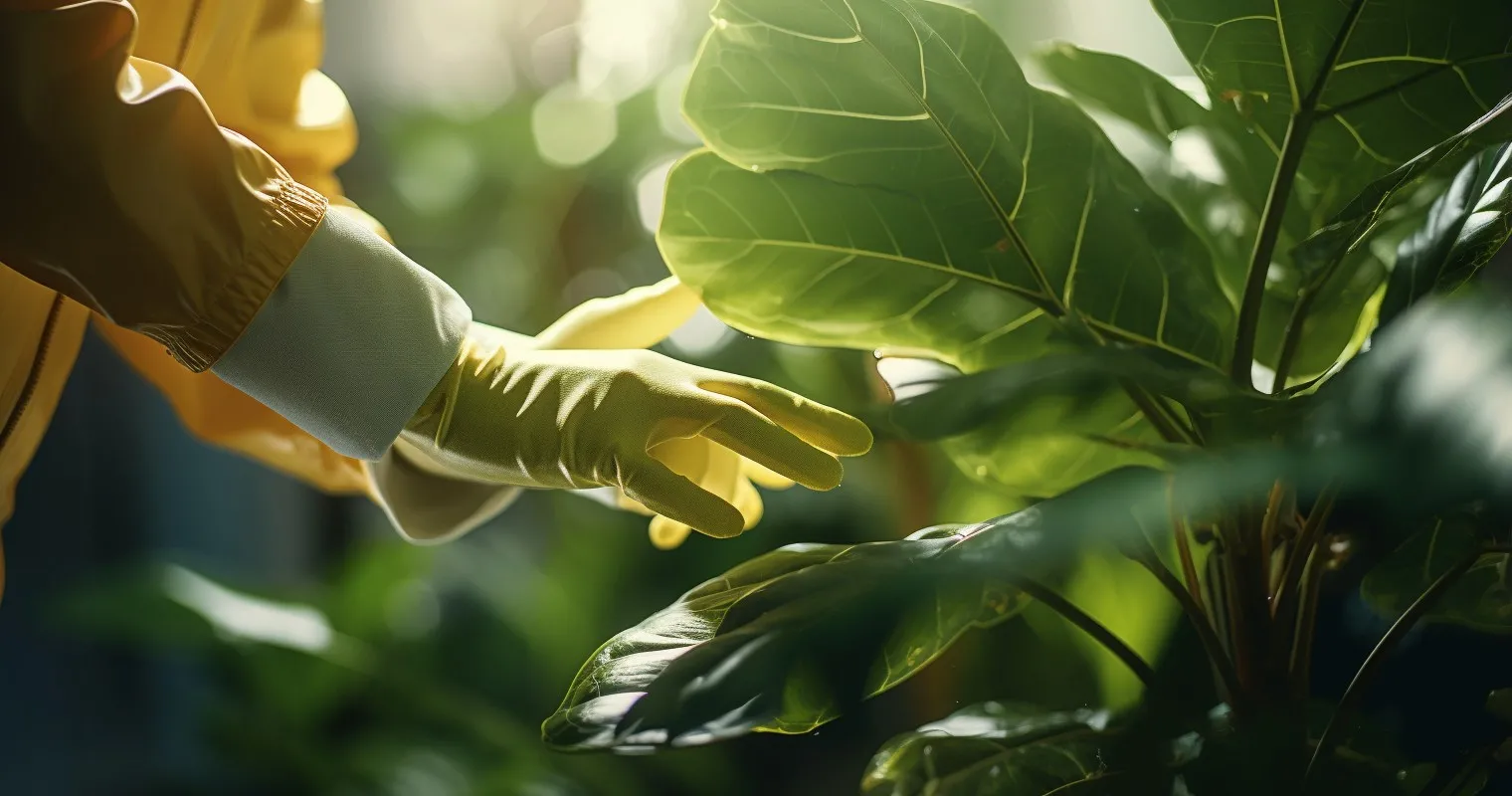 Hand Applying Systemic Insecticide To Houseplant Leaves