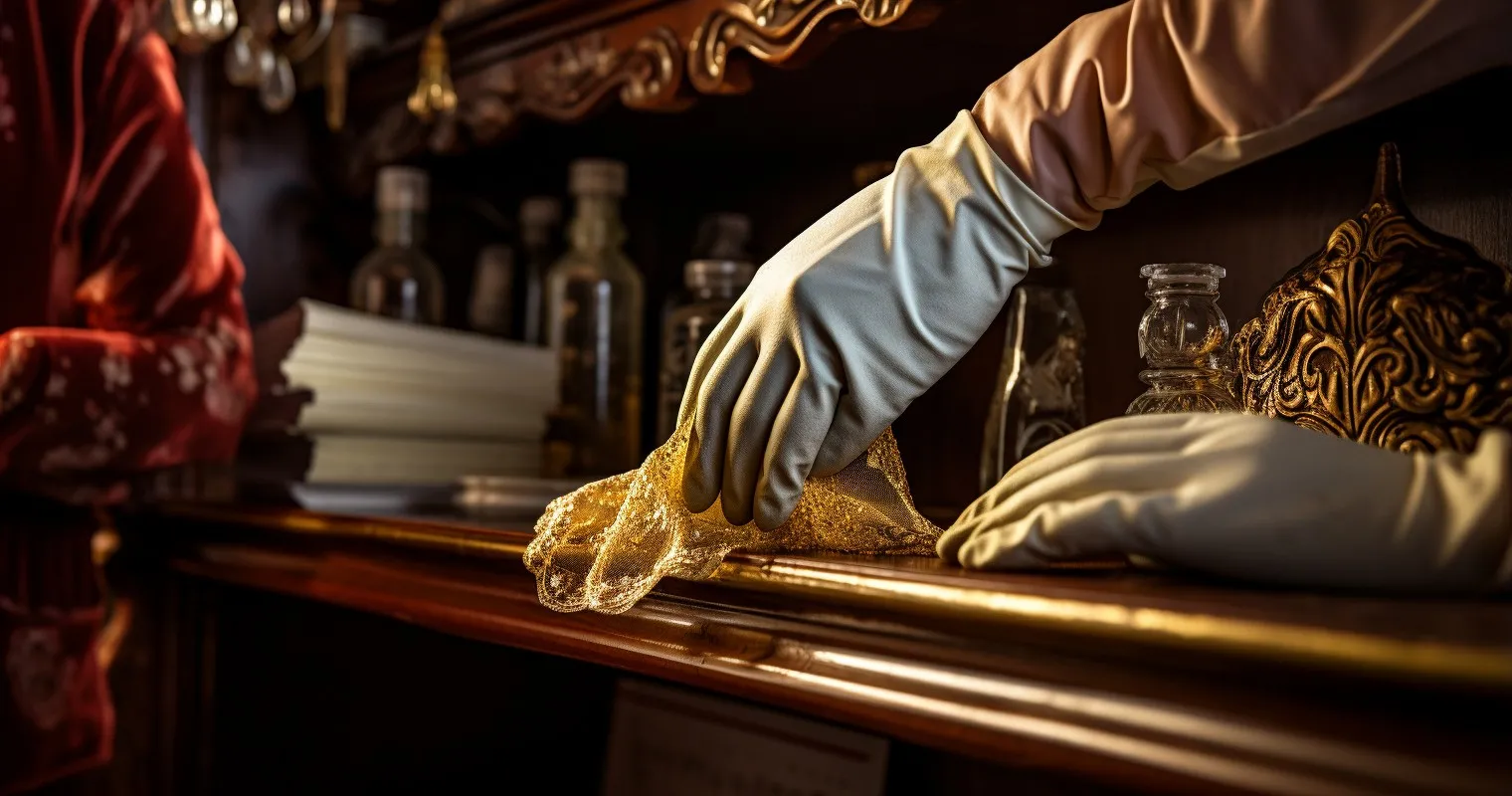 Hand Dusting Intricate Decorations During Deep Cleaning
