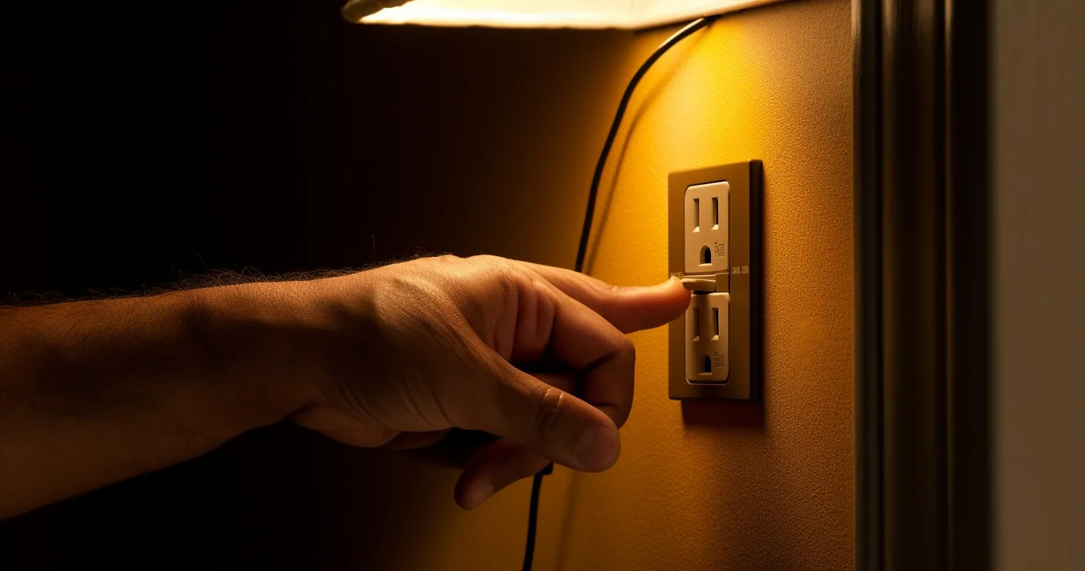 Hand Holding A Grounded Outlet With GFCI