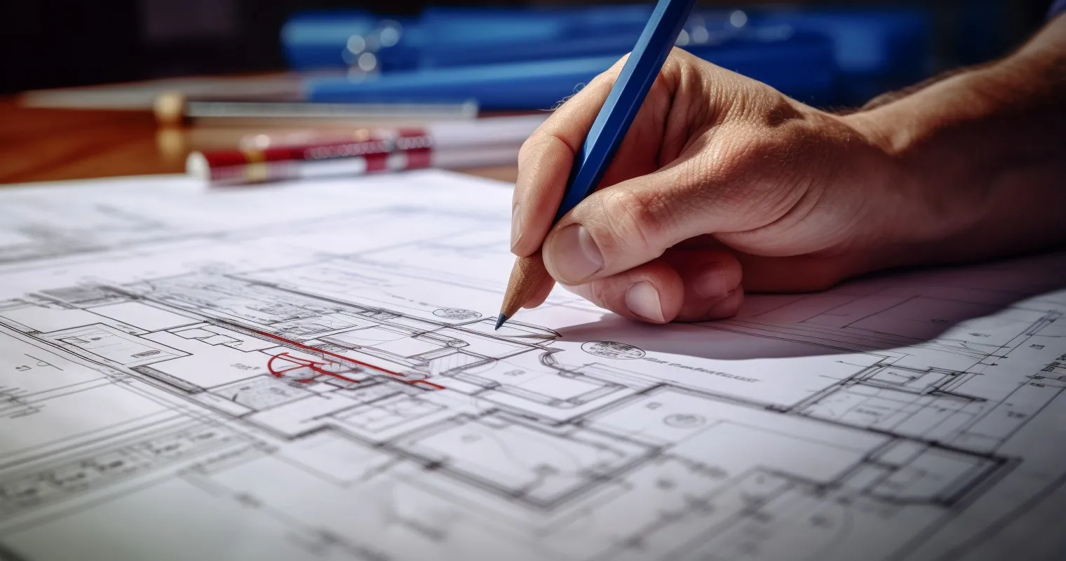 Hand Holding A Pencil And Blueprint