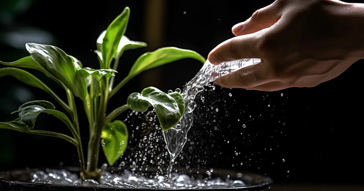 Hand flushing plant soil to remove white substance