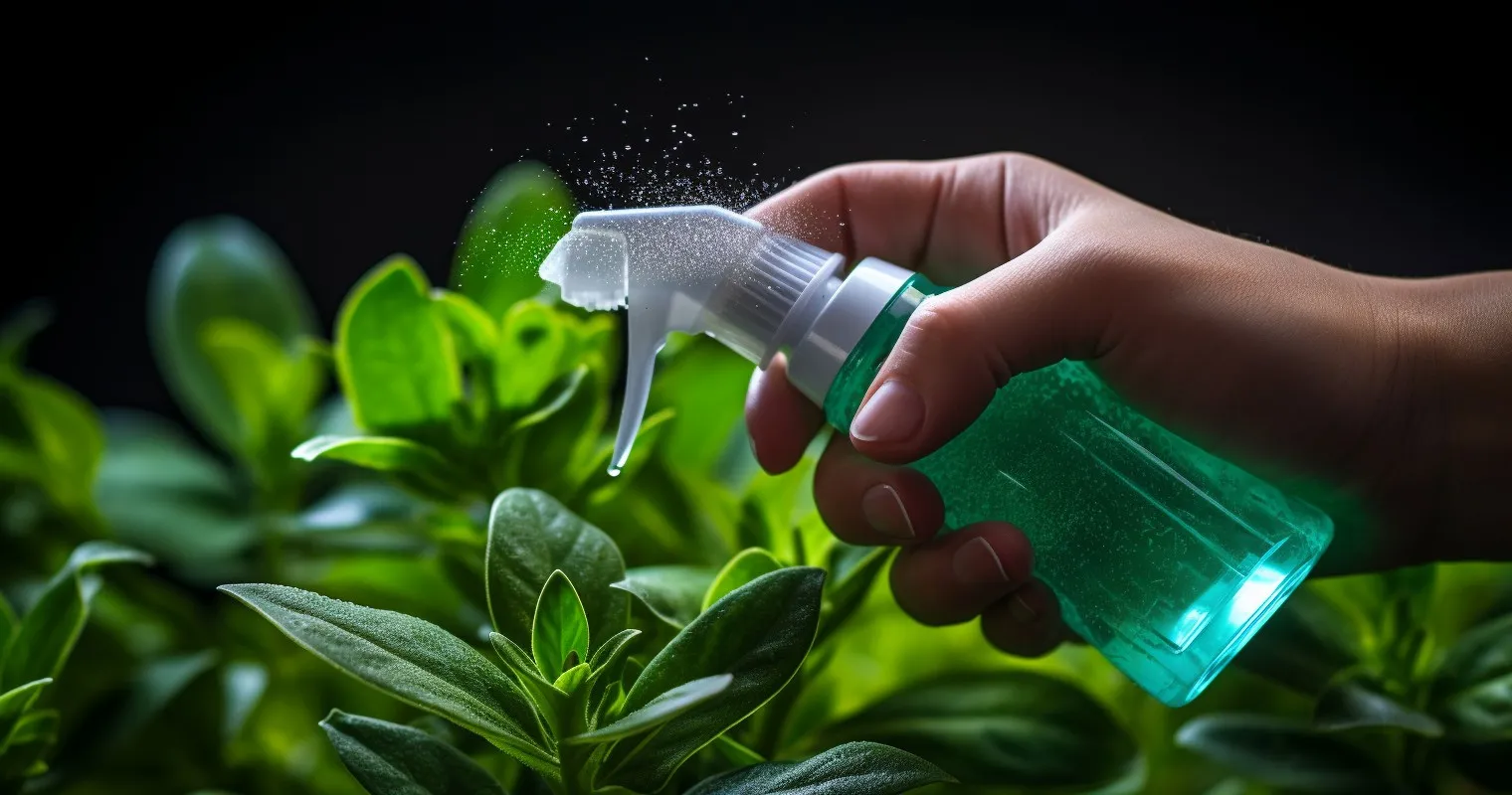 Hand holding A spray Bottle With Insecticidal Soap